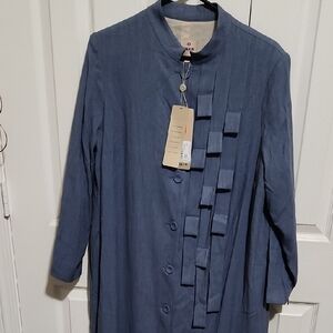 Aker Blue Textured Button Down Dress